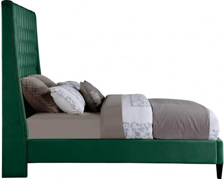 Meridian Furniture - Fritz Velvet Queen Bed In Green - Fritzgreen-Q