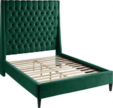 Meridian Furniture - Fritz Velvet Queen Bed In Green - Fritzgreen-Q