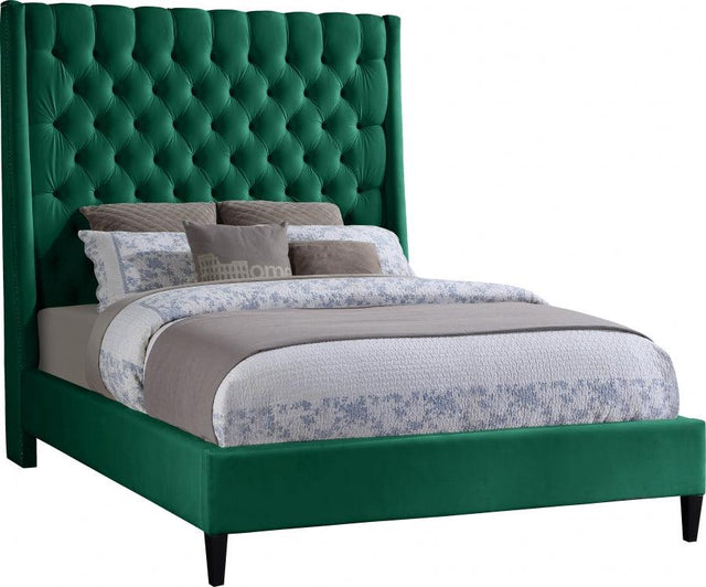 Meridian Furniture - Fritz Velvet Queen Bed In Green - Fritzgreen-Q