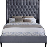 Meridian Furniture - Fritz Velvet Queen Bed In Grey - Fritzgrey-Q