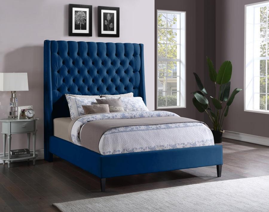 Meridian Furniture - Fritz Velvet King Bed In Navy - Fritznavy-K