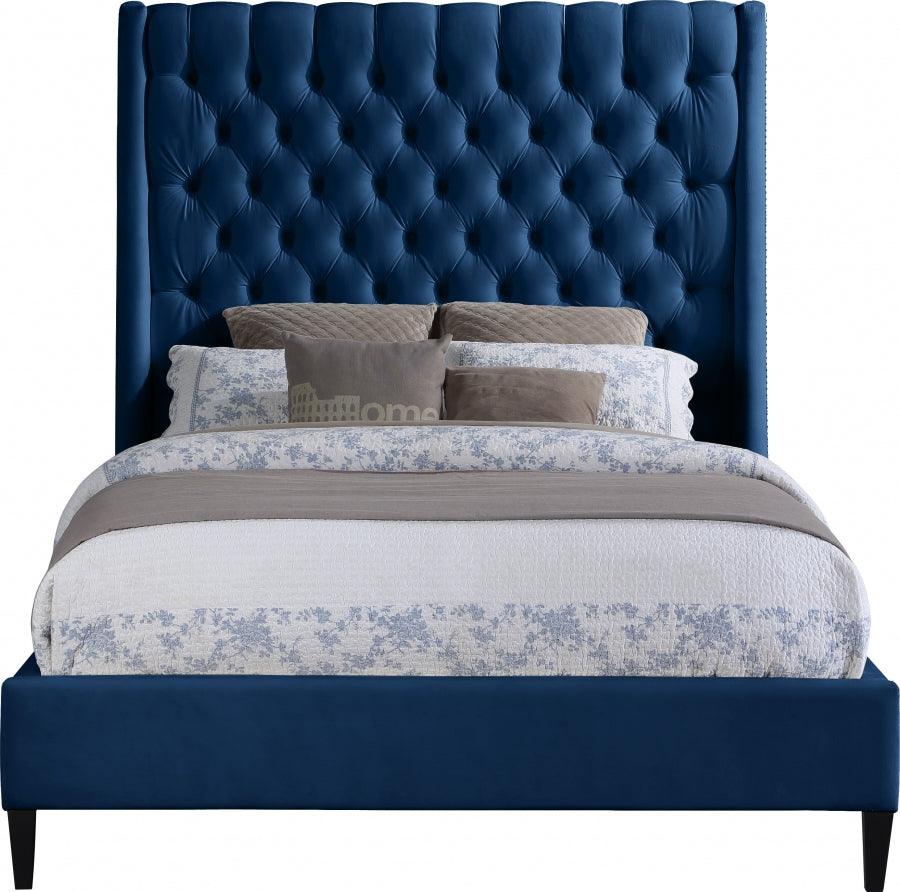 Meridian Furniture - Fritz Velvet King Bed In Navy - Fritznavy-K