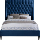 Meridian Furniture - Fritz Velvet Queen Bed In Navy - Fritznavy-Q