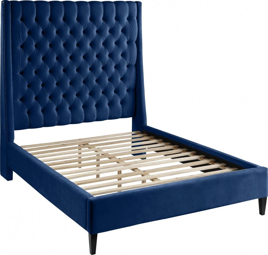 Meridian Furniture - Fritz Velvet King Bed In Navy - Fritznavy-K