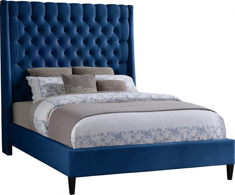 Meridian Furniture - Fritz Velvet King Bed In Navy - Fritznavy-K