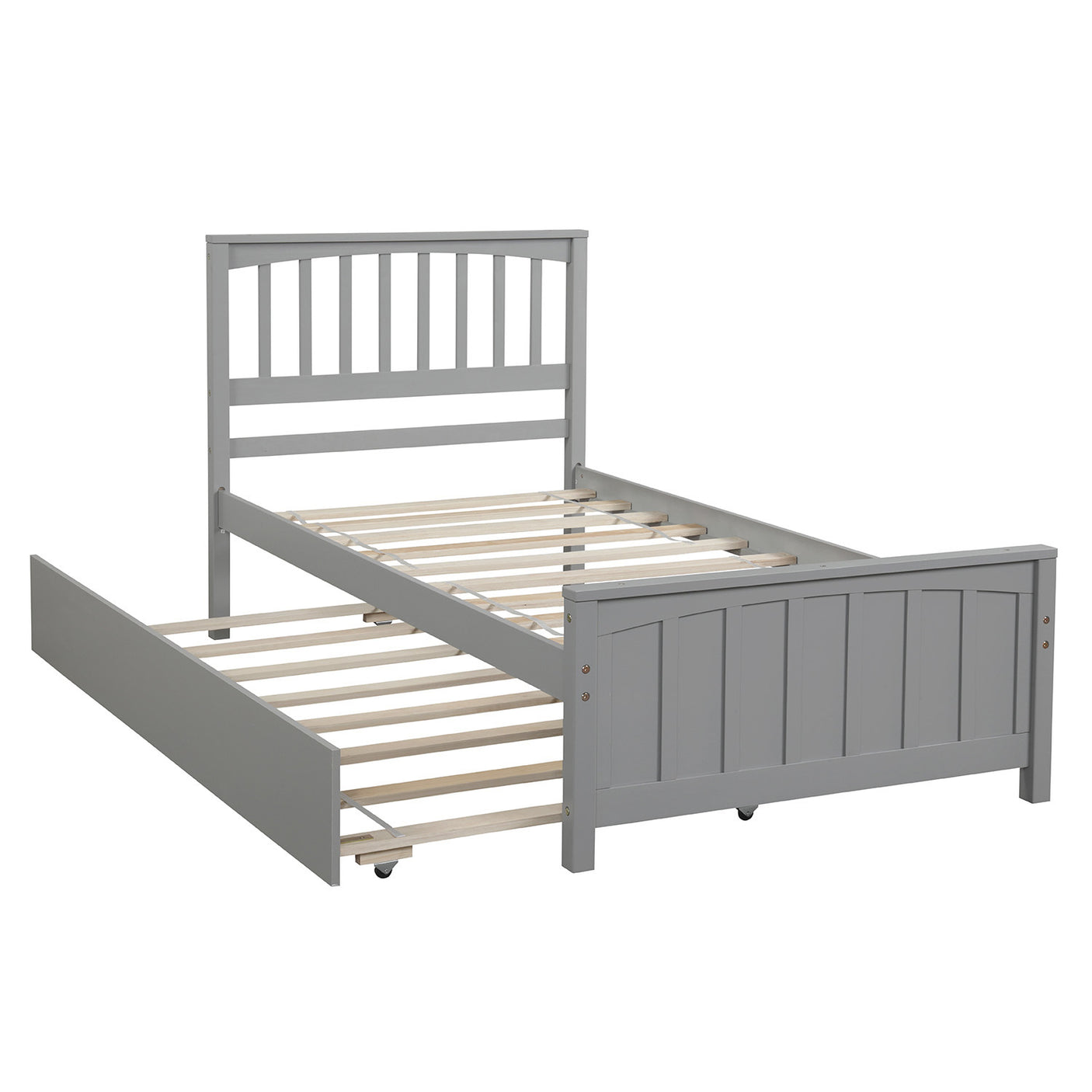 Twin size Platform Bed with Trundle, Gray - Home Elegance USA