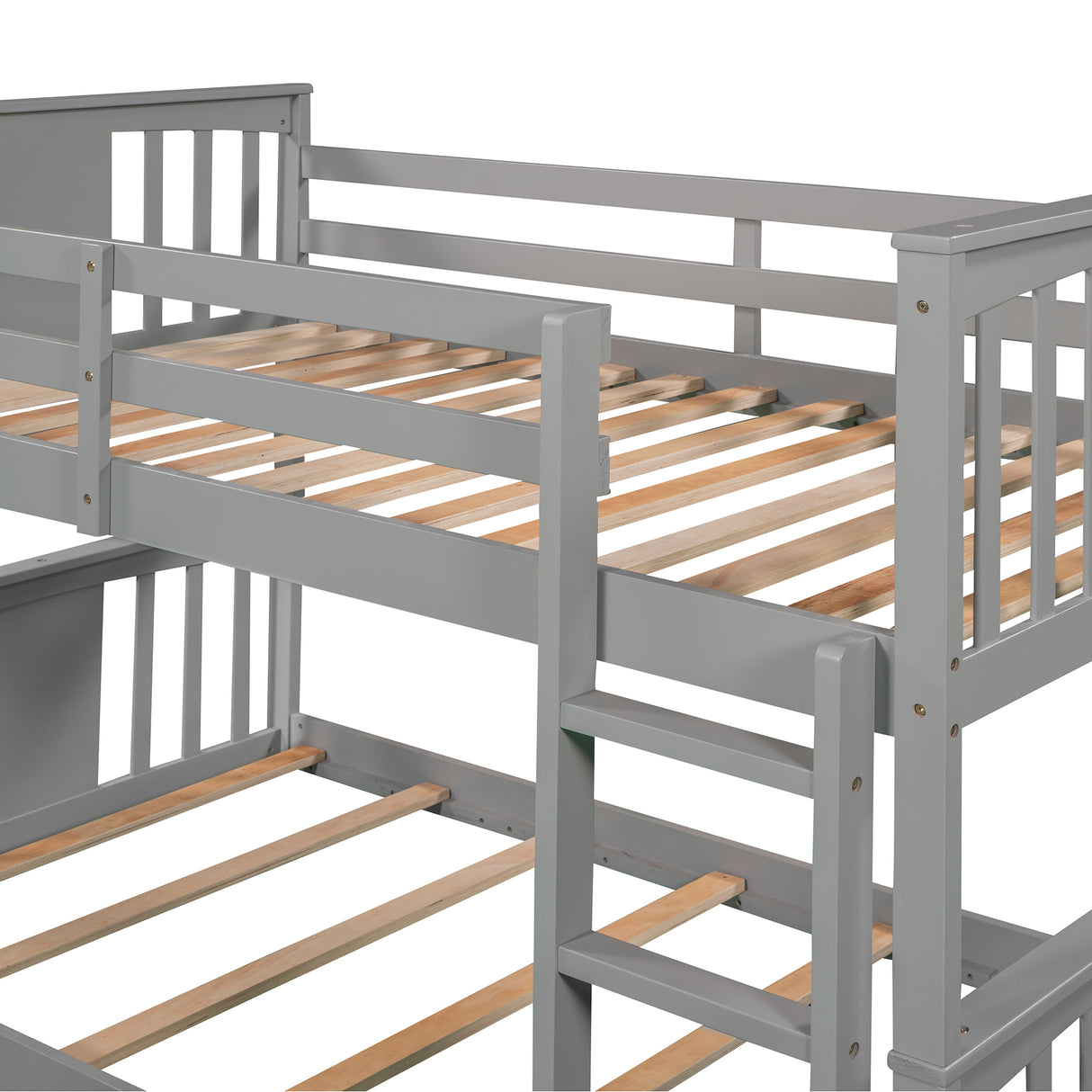 Twin Over Twin Bunk Bed with Ladder, Gray (Old SKU:LP000107AAE) - Home Elegance USA