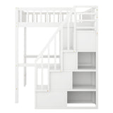 Full size Loft Bed with Bookshelf,Drawers,Desk,and Wardrobe-White - Home Elegance USA