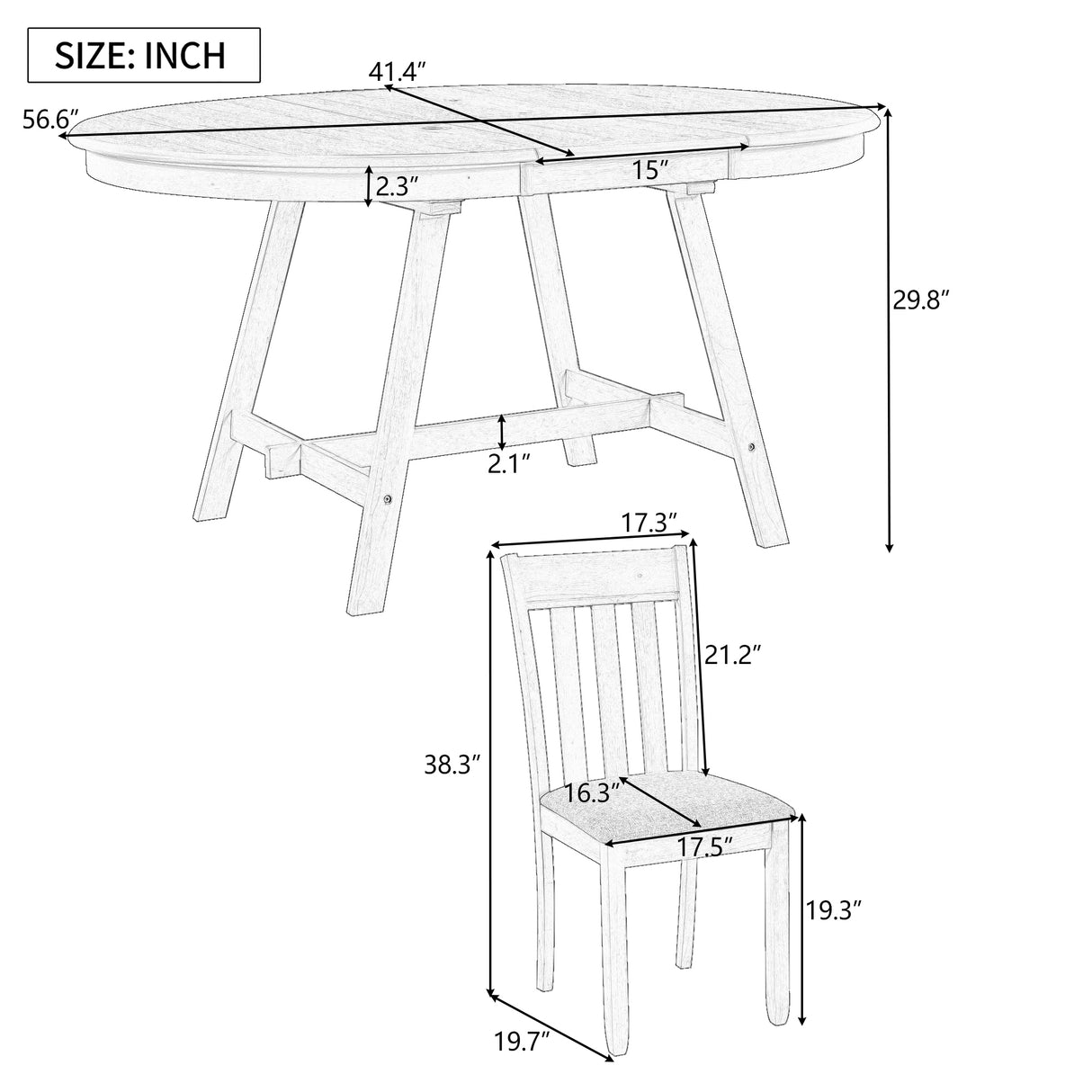 TREXM 5-Piece Wood Dining Table Set Round Extendable Dining Table with 4 Dining Chairs, Dining Room Table Set for 4 person for Dining Room (Gray) - Home Elegance USA