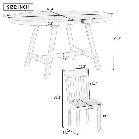 TREXM 5-Piece Wood Dining Table Set Round Extendable Dining Table with 4 Dining Chairs, Dining Room Table Set for 4 person for Dining Room