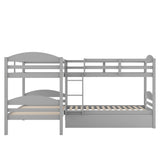 Twin L-Shaped Bunk bed with Trundle-Gray（OLD SKU:LP000024AAE) - Home Elegance USA