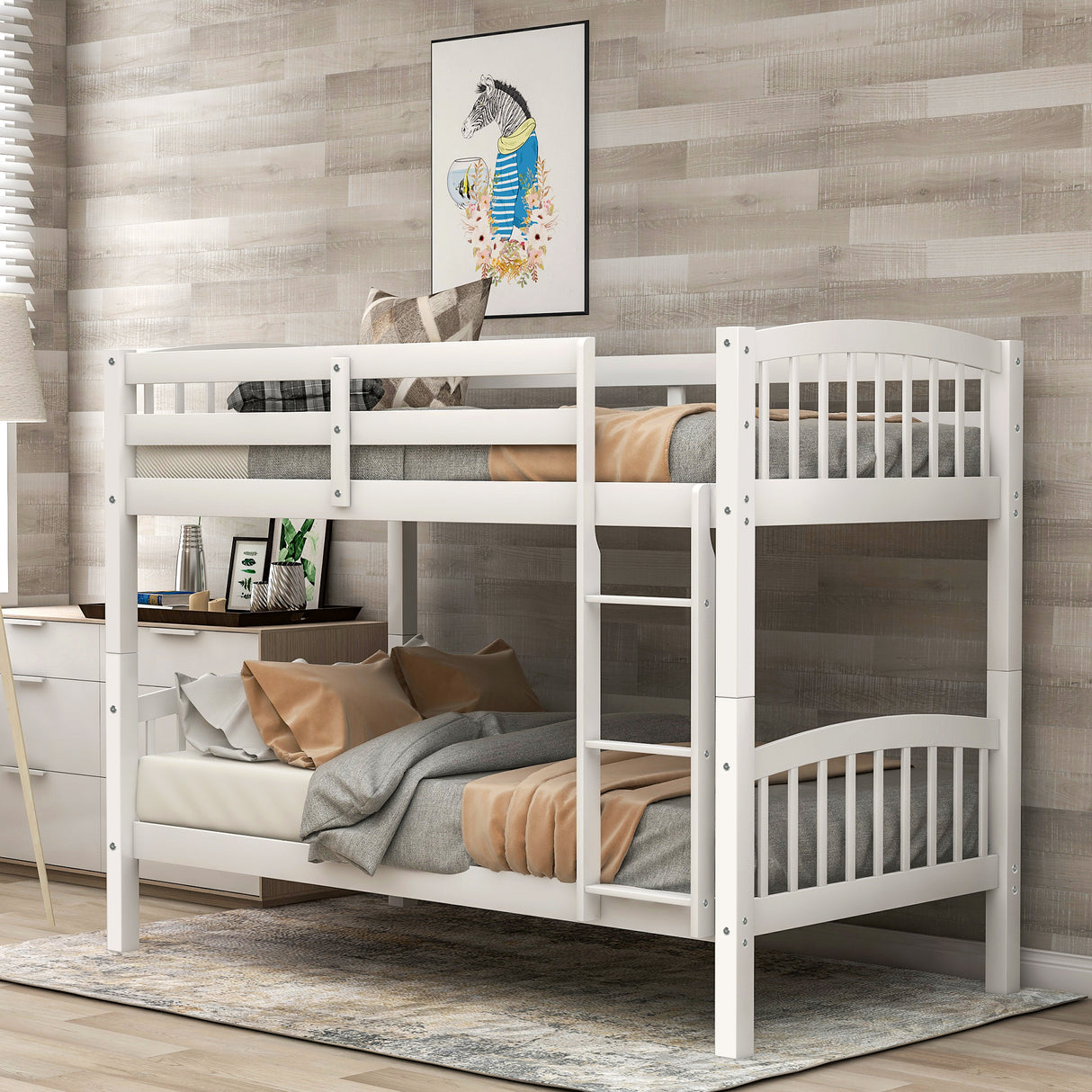 Twin Over Twin Bunk Bed with Ladder,White ( OLD SKU: LP000066AAK) - Home Elegance USA