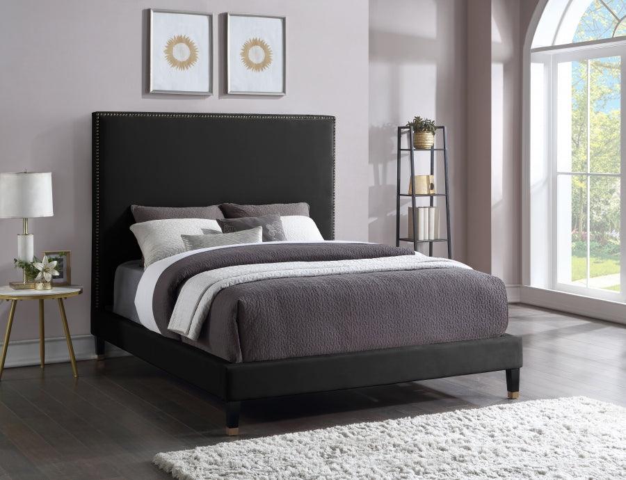 Meridian Furniture - Harlie Velvet King Bed In Black - Harlieblack-K