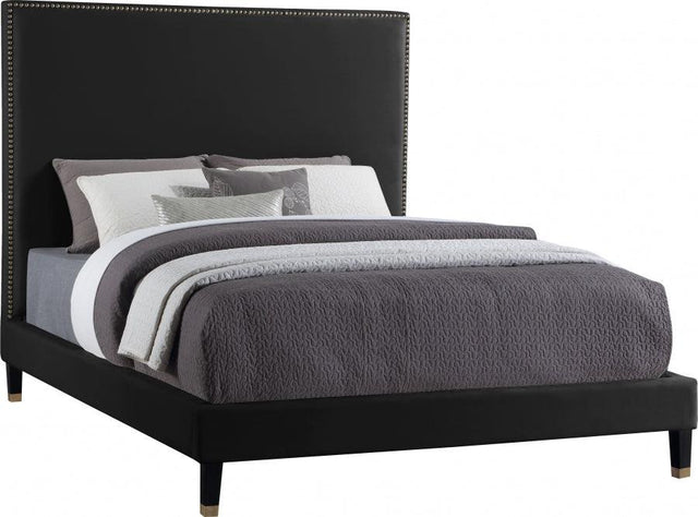 Meridian Furniture - Harlie Velvet Queen Bed In Black - Harlieblack-Q