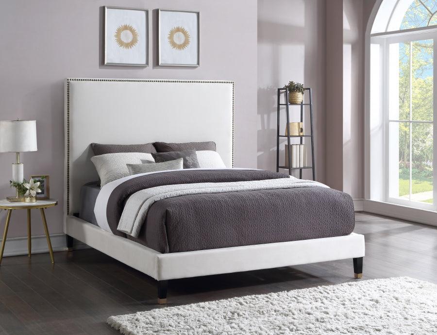 Meridian Furniture - Harlie Velvet Queen Bed In Cream - Harliecream-Q