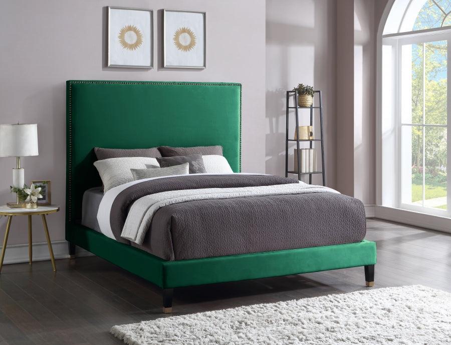 Meridian Furniture - Harlie Velvet King Bed In Green - Harliegreen-K