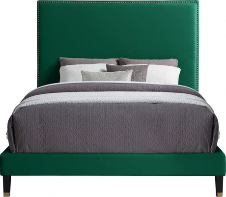 Meridian Furniture - Harlie Velvet Queen Bed In Green - Harliegreen-Q