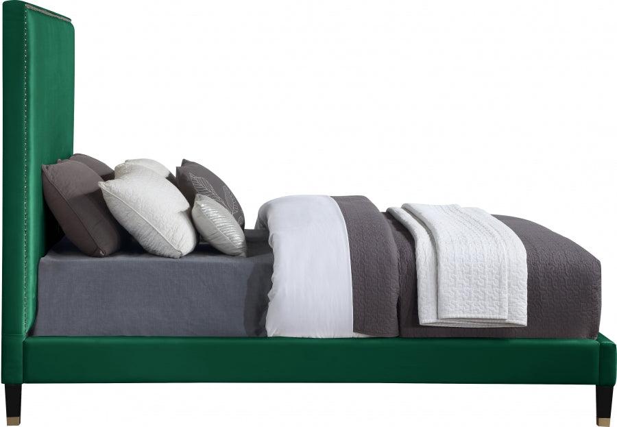 Meridian Furniture - Harlie Velvet Queen Bed In Green - Harliegreen-Q