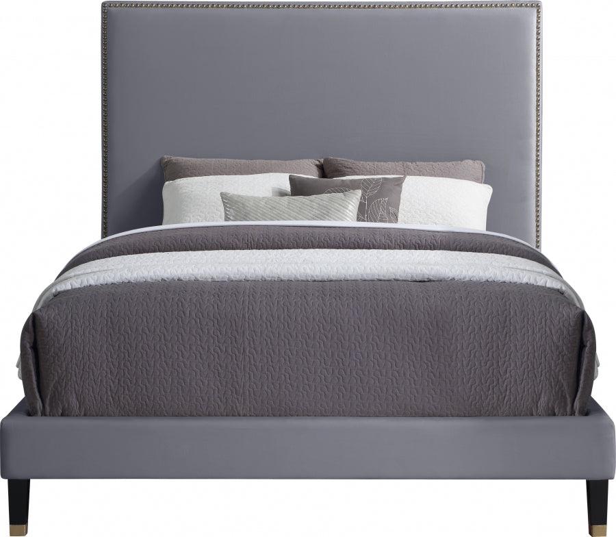 Meridian Furniture - Harlie Velvet Queen Bed In Grey - Harliegrey-Q