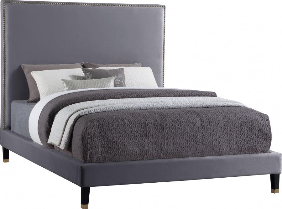 Meridian Furniture - Harlie Velvet Queen Bed In Grey - Harliegrey-Q