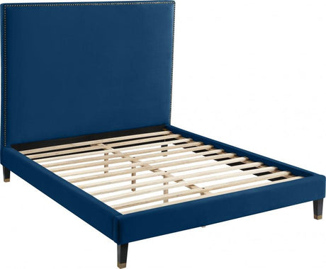 Meridian Furniture - Harlie Velvet King Bed In Navy - Harlienavy-K