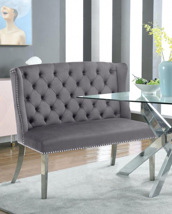 Meridian Furniture - Suri Velvet Settee Bench In Grey - 810Grey