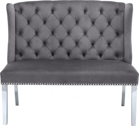 Meridian Furniture - Suri Velvet Settee Bench In Grey - 810Grey