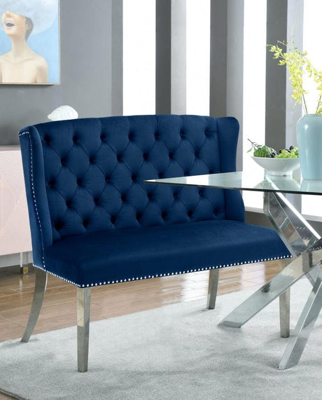 Meridian Furniture - Suri Velvet Settee Bench In Navy - 810Navy