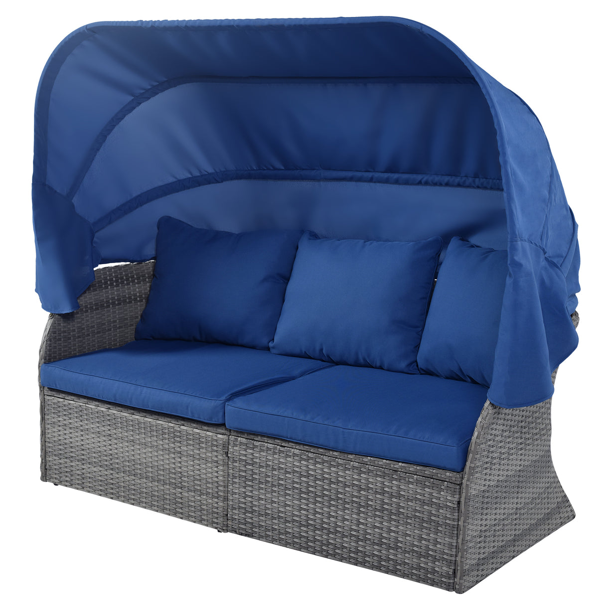 U_STYLE Outdoor Patio Furniture Set Daybed Sunbed with Retractable Canopy Conversation Set Wicker Furniture （As same as WY000281AAV）