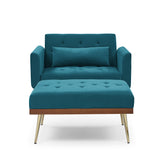 Recline Sofa Chair with Ottoman, Two Arm Pocket and Wood Frame include 1 Pillow, Teal (40.5”x33”x32”) Home Elegance USA