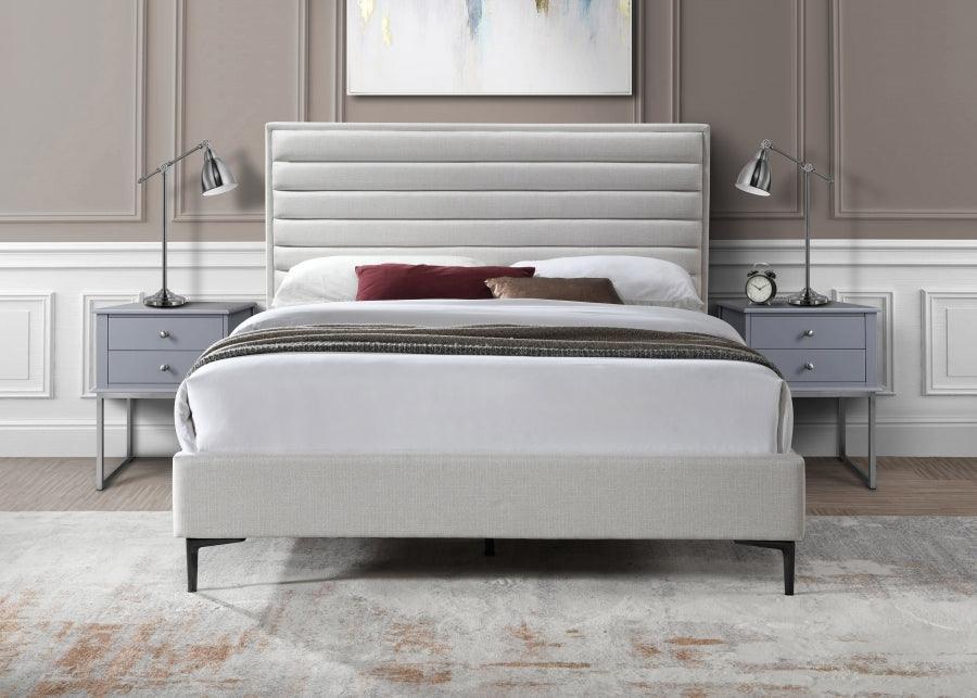 Meridian Furniture - Hunter Queen Linen Bed In Cream - Huntercream-Q