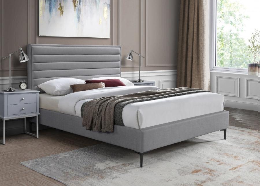 Meridian Furniture - Hunter Queen Linen Bed In Grey - Huntergrey-Q