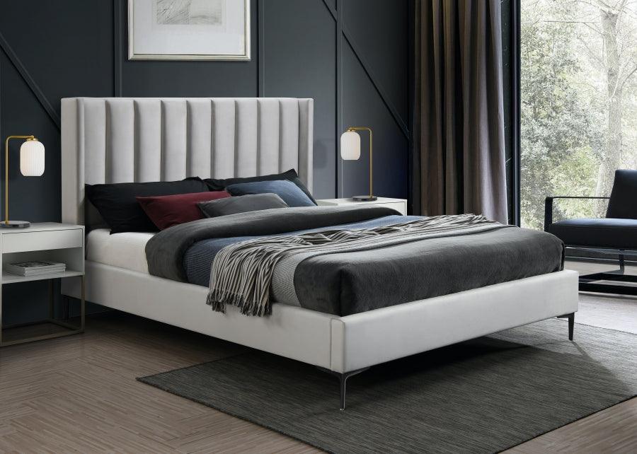 Meridian Furniture - Nadia Velvet Queen Bed In Cream - Nadiacream-Q