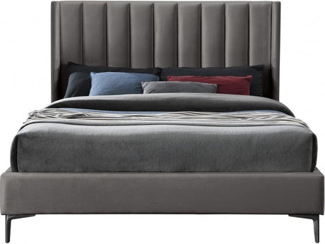 Meridian Furniture - Nadia Velvet King Bed In Grey - Nadiagrey-K