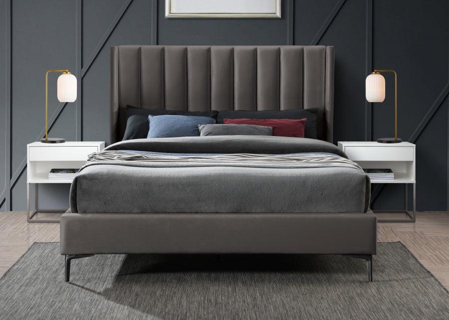 Meridian Furniture - Nadia Velvet King Bed In Grey - Nadiagrey-K