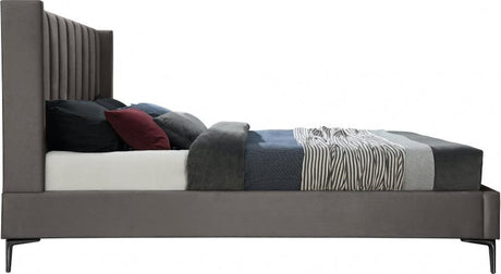 Meridian Furniture - Nadia Velvet Queen Bed In Grey - Nadiagrey-Q