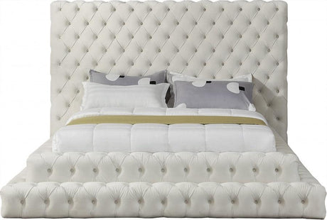 Meridian Furniture - Revel Velvet Queen Bed In Cream - Revelcream-Q