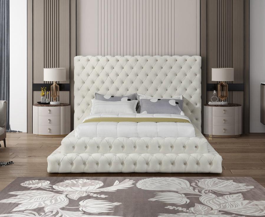 Meridian Furniture - Revel Velvet Queen Bed In Cream - Revelcream-Q