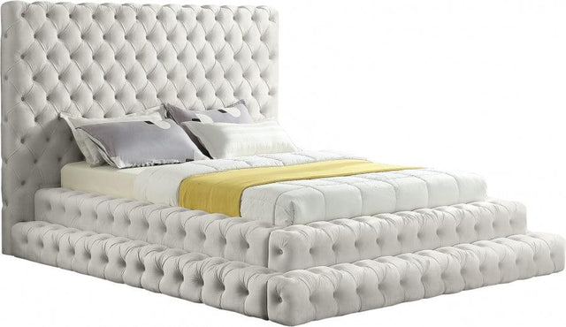 Meridian Furniture - Revel Velvet Queen Bed In Cream - Revelcream-Q