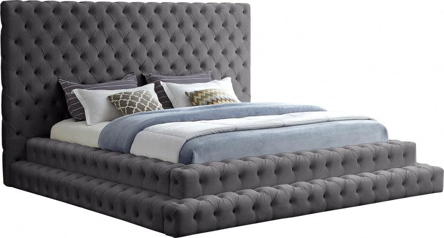 Meridian Furniture - Revel Velvet King Bed In Grey - Revelgrey-K