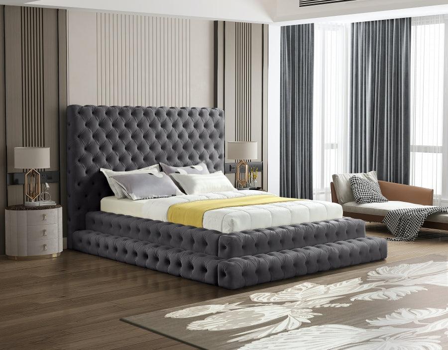 Meridian Furniture - Revel Velvet Queen Bed In Grey - Revelgrey-Q