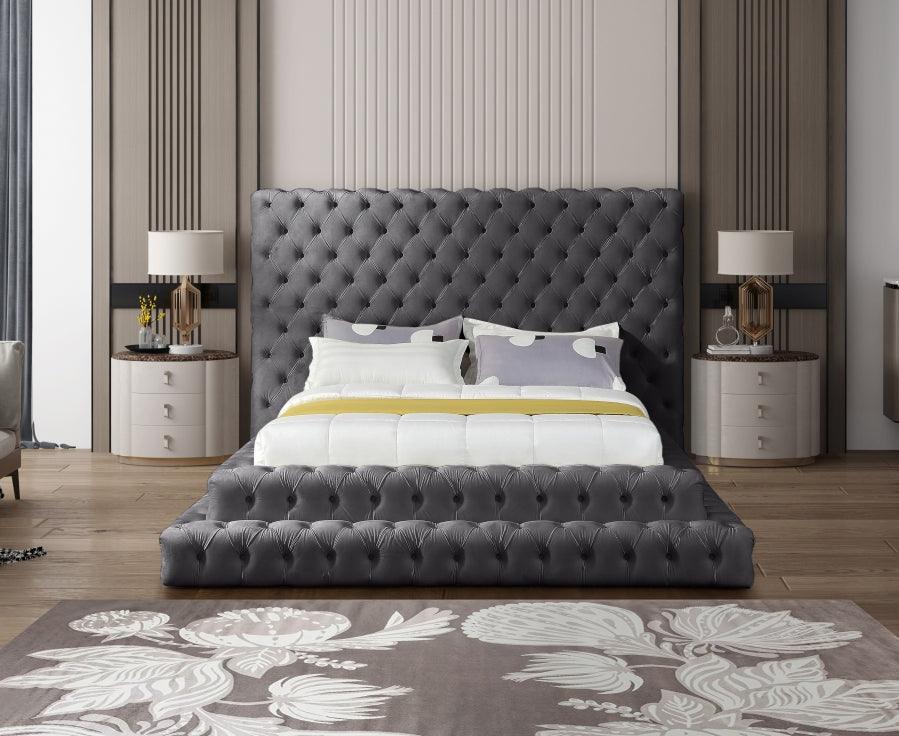 Meridian Furniture - Revel Velvet Queen Bed In Grey - Revelgrey-Q