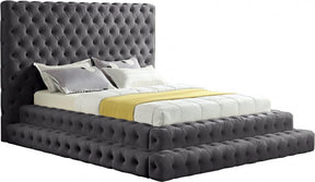 Revel Velvet Queen Bed In Grey - Revelgrey-Q | Meridian