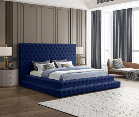 Meridian Furniture - Revel Velvet King Bed In Navy - Revelnavy-K