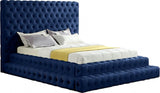 Meridian Furniture - Revel Velvet Queen Bed In Navy - Revelnavy-Q