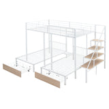 Full over Twin-Twin Triple bunk bed with drawers and staircase, White