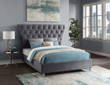 Meridian Furniture - Kira Velvet Queen Bed In Grey - Kiragrey-Q