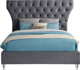 Meridian Furniture - Kira Velvet Queen Bed In Grey - Kiragrey-Q