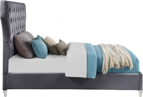 Meridian Furniture - Kira Velvet Queen Bed In Grey - Kiragrey-Q