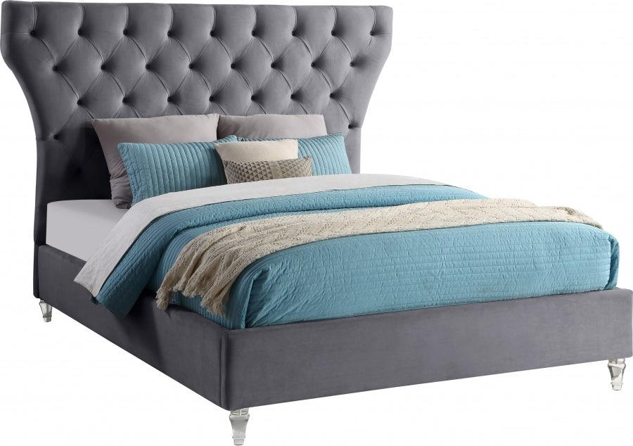 Meridian Furniture - Kira Velvet Queen Bed In Grey - Kiragrey-Q